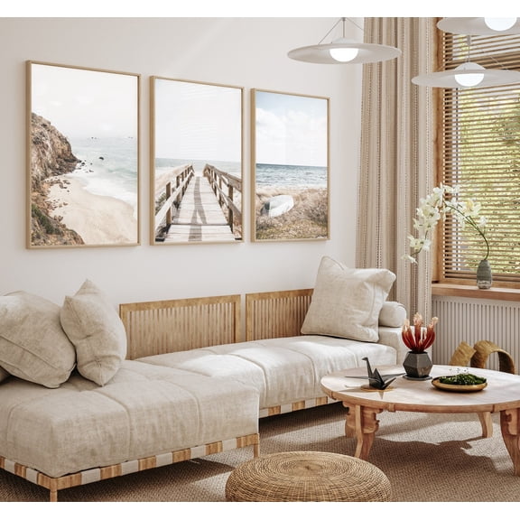 Beach Wall Art Prints Neutral Beach Wall Art Pastel Beach Print Coastal Art Wave Wall Art Beige Muted Palette Art Ocean Picture Poster Set 3