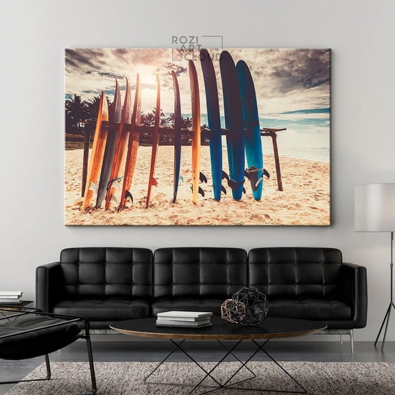Beach Wall Art, Surf Art Print, Golden Sun Wall Decor, Summer Modern Artwork, Landscape Art, Living Room Wall Art