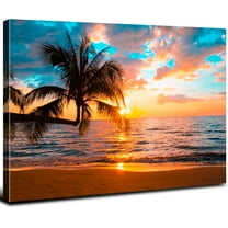 Beach Wall Art Tropical Palm Tree Wall Art Ocean Sunset Coastal Landscape Beach Pictures Wall Decor for Living Room Canvas Seascape Poster Bathroom Nature Painting Bedroom Office Home Decoration 12x16