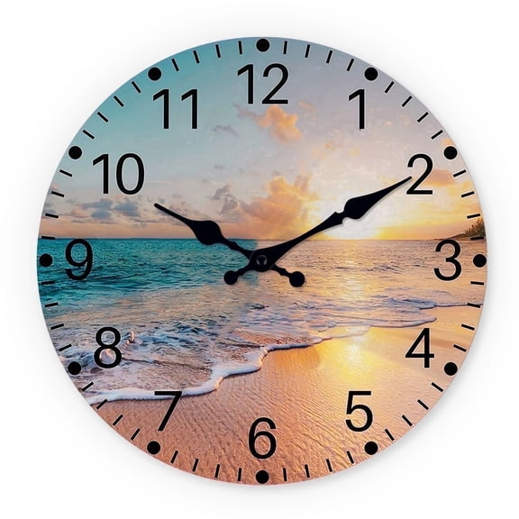 Beach Coastal Wooden Wall Clock Battery Operated 12 Inch
