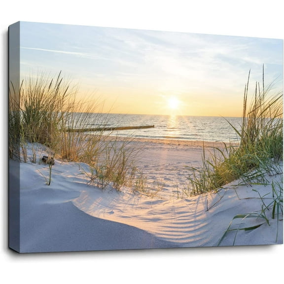 Beach Wall Decor Bathroom Decor Wall Art Canvas Wall Art, Ocean Decor Coastal Decor Wall Art for Bedroom Living Room Painting Picture Modern Artwork Wood Framed Wall Art Easy to Hang Size 12x16inches