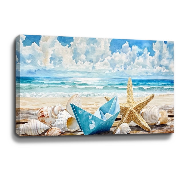 Beach Wall Decor Beach Boat Rustic Landscape Ocean Canvas Art Wall ...