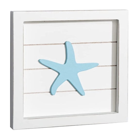 Beach Wall Decor, Coastal Art with Starfish, Seahorses, Sand Dollars And Corals - Light Teal Frame Ocean Themed Beach Bathroom Decor - Shell Beach Home Decor
