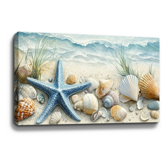 Beach Wall Decor Conch Starfish Rustic Landscape Ocean Canvas Art Wall Decor For Bedroom Livingroom Office