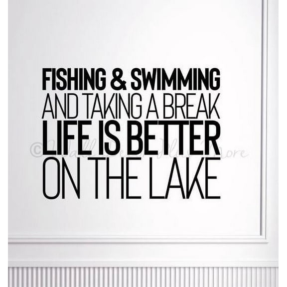 Beach Wall Quotes Life Better On The Lake Vinyl Art Wall Decal Stickers 23x17-Inch Black