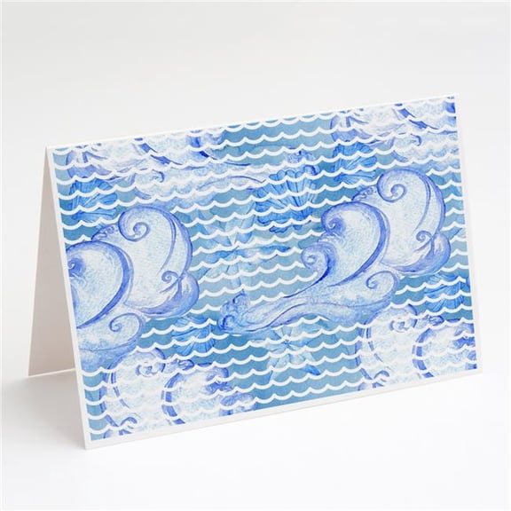 Beach Watercolor Abstract Waves Greeting Cards & Envelopes - Pack of 8