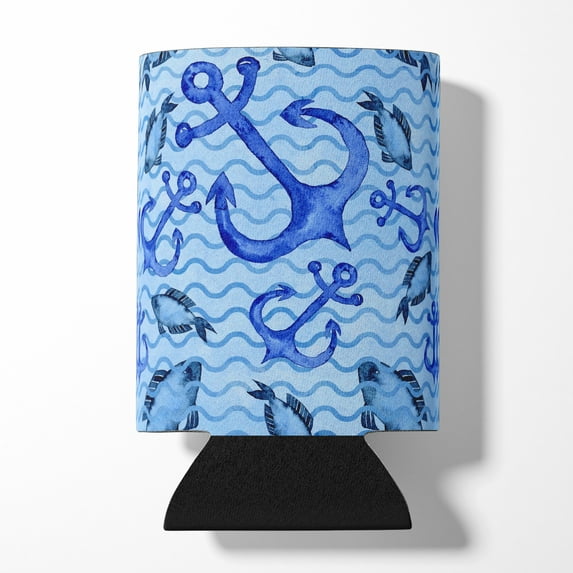 Beach Watercolor Anchors and Fish Can or Bottle Hugger