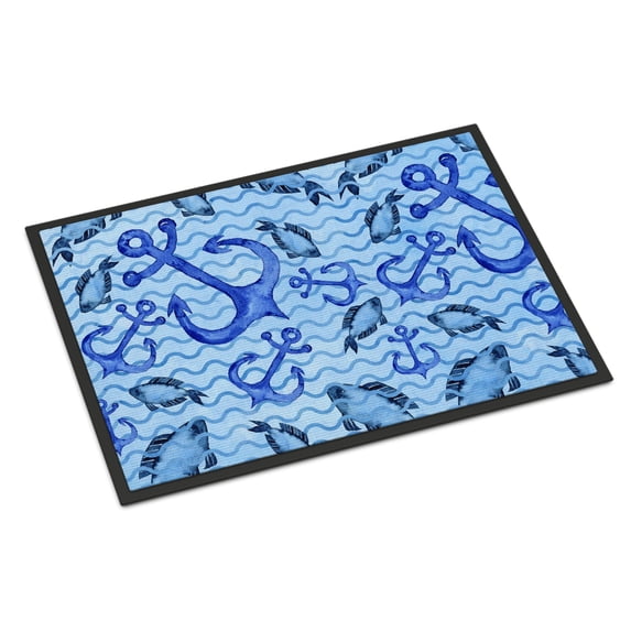 Beach Watercolor Anchors and Fish Door Mat