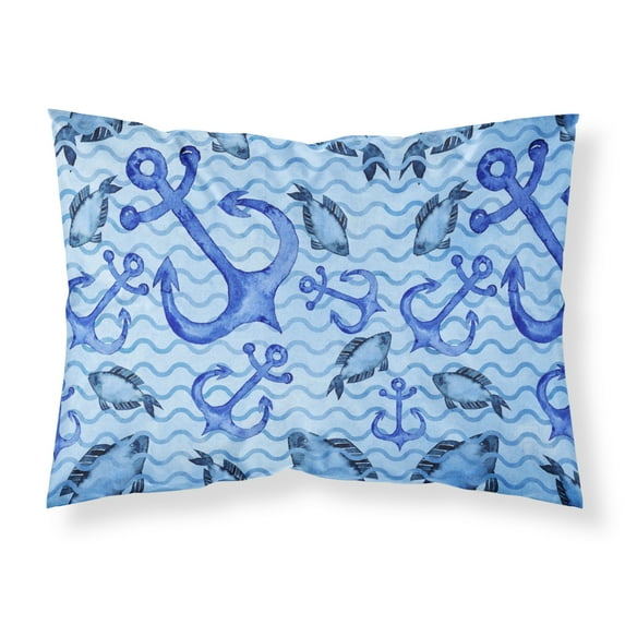 Beach Watercolor Anchors and Fish Fabric Standard Pillowcase
