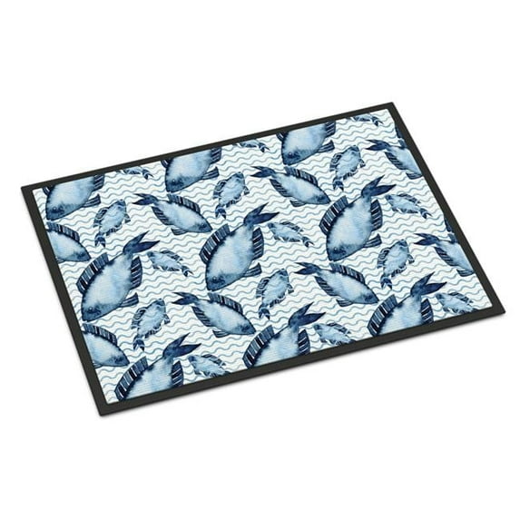 Beach Watercolor Fishes Indoor or Outdoor Mat, 24 x 36 in.