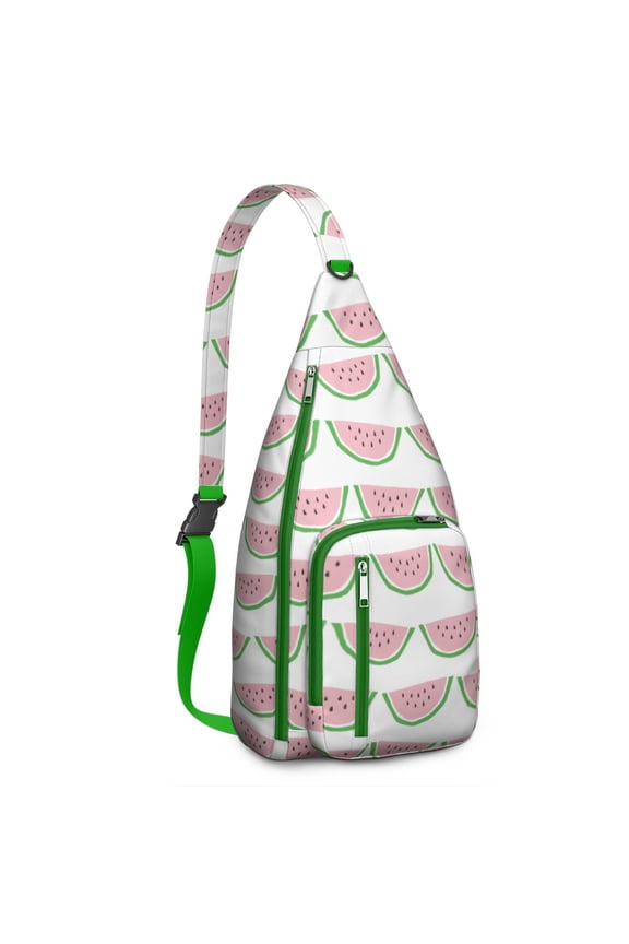 Beach Watermelon Sling Bag - Fun Tropical Fruit Print, Multi-Pocket Travel Essential