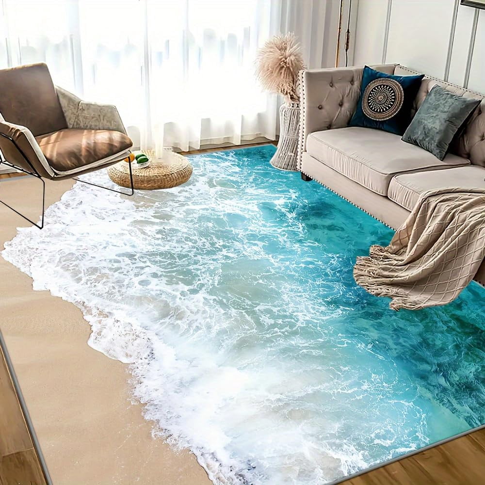 Beach Wave Area Rugs - Blue Sea and Beach Soft Rugs for Bedroom, Easy ...