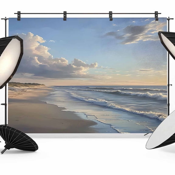 Beach Wave Backdrop for Photography, Watercolor Blue Sky Ocean Modern Art Photo Backdrop Portrait Background Party Banner Photo Backgrounds for Studio Booth Props, 12x8ft