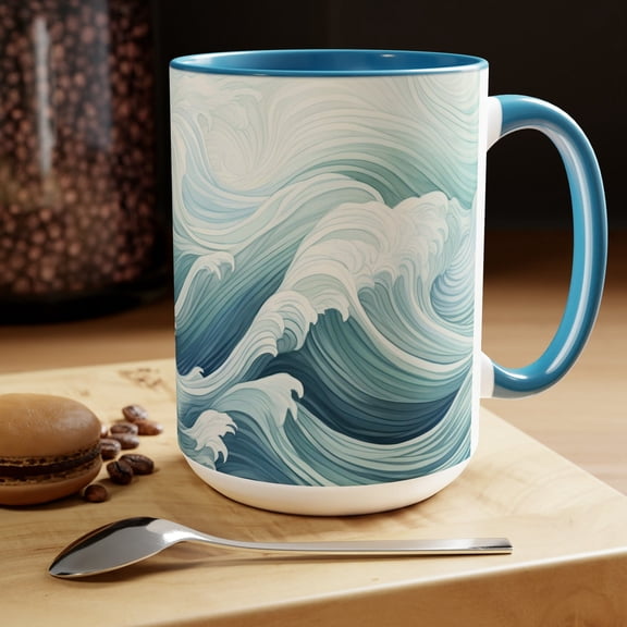 Beach Wave Coffee Mug Ocean Inspired Ceramic Cup Coastal Seaside Wave Pattern Drinkware