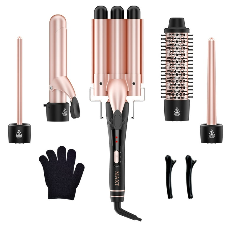 Beach Wave Curling Iron Wand 8 in 1 Hair Waver 3 Barrel Curling Iron Set for Long Short Soft Hard Hair 30s Heat up 5 Ceramic Hair Wand Curling Iron