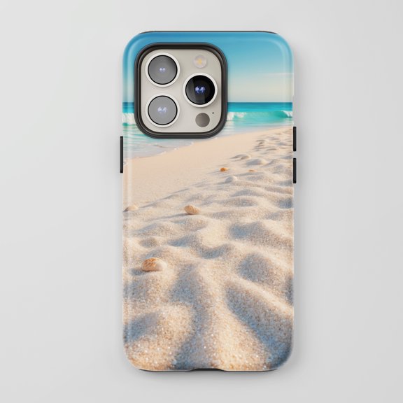Beach Wave For All iPhone Series Protective Phone Case Tropical Blue Beige Glossy