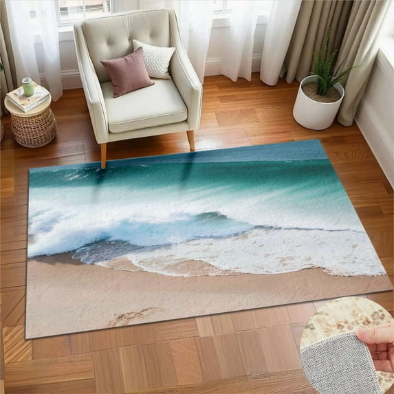Beach Wave Print Soft Large Area Rugs Washable Rug With Non-Slip Backing Carpet For Living Room Bedroom Kitchen