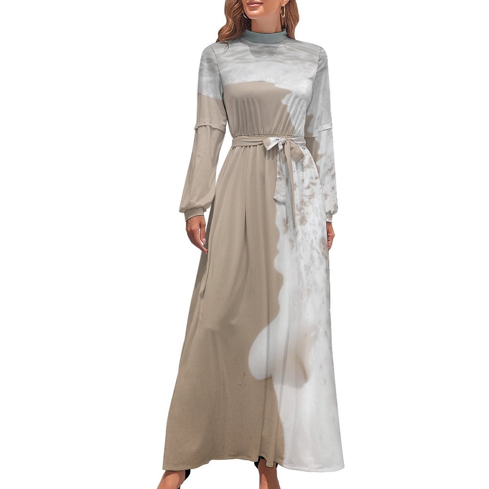 Printed Beachwear Long Dress with Waist Cut Detail
