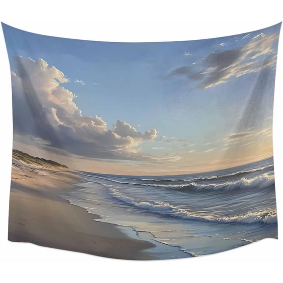 Beach Wave Watercolor Ocean Wall Tapestry, Modern Art Wall Hanging for Bedroom, Living Room, Dorm Backdrop Home Decor, 90 x 60 Inch