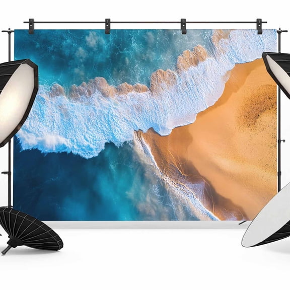 Beach Waves Backdrop for Photoshoot,Photography Photo Studio Background Wall Backdrop,Ocean Gradient Orange Turquoise Nature Back Drop Banner Panel for Portraits Wedding Party Live Streaming 8x6Ft