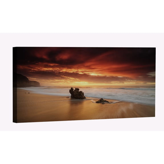 Beach Waves Canvas Art Beach Sunset Picture Wall Art Beach Landscape Framed Painting Wall Decor For Home Office Bedroom Reeady to Hang