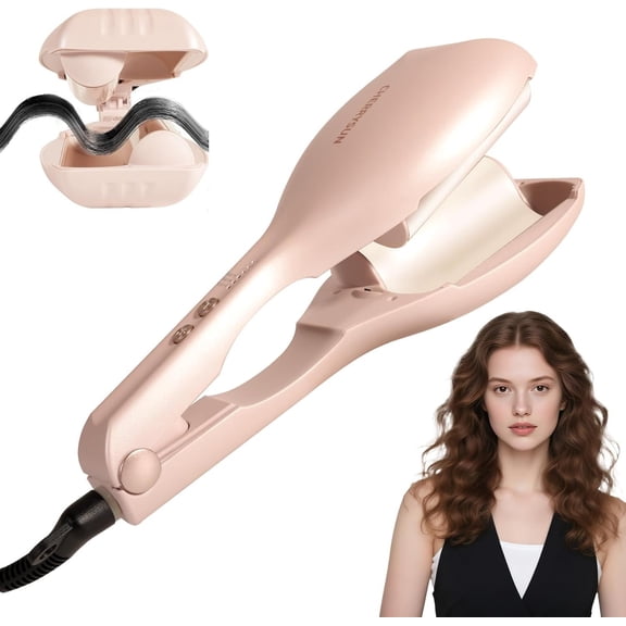 Beach Waves Curling Wand & Crimper - 1.45" Dual Barrel Ceramic Waver with 33M Ions, Dual , Anti-Scald Design for Effortless Salon Curls ()
