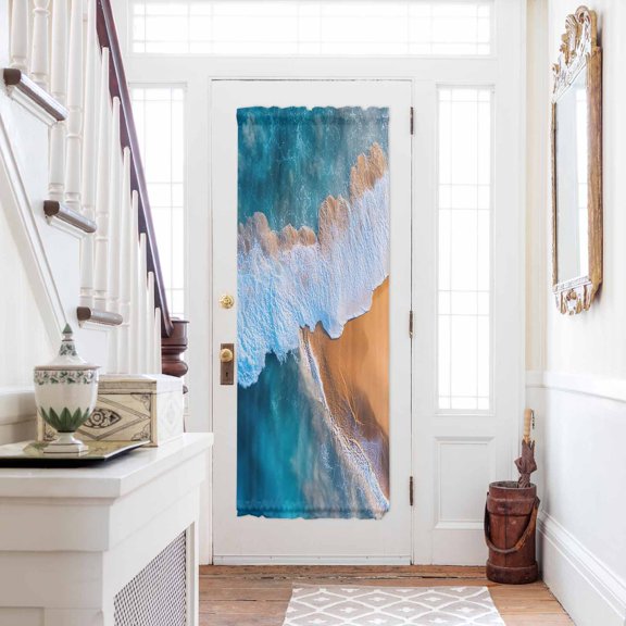 Beach Waves Door Curtains for Door Window,French Sidelight Front Back Door Curtains With Tieback,Ocean Gradient Orange Turquoise Nature Kitchen Rod Pocket Drapes Privacy Panel Window Blind 25"x72"