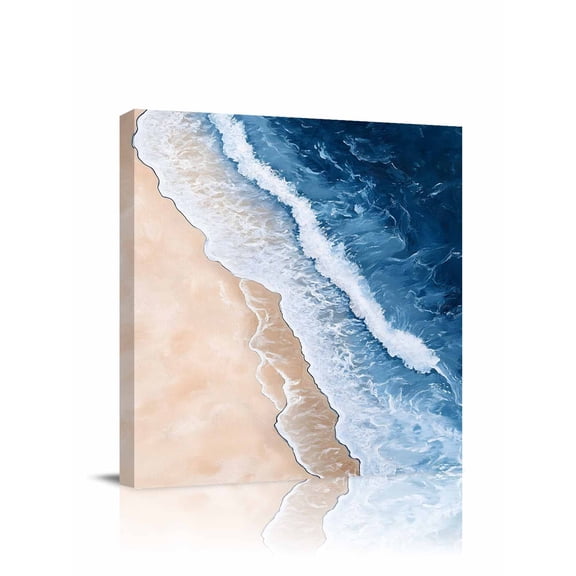 Beach Waves Modern Art Canvas Wall Art, Watercolor Blue Ocean Framed Wall Decor Modern Artwork Prints Painting for Living Room, Bedroom, Kitchen & Cafe Decor 20x20 Inch