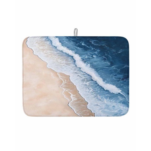 Beach Waves Modern Art Dish Drying Mat 18x24 inch Watercolor Blue Ocean Super Absorbent Microfiber Dish Drying Pad for Kitchen Countertops Sink Dish Drainer Racks Coffee Bar Mats 1 Pack