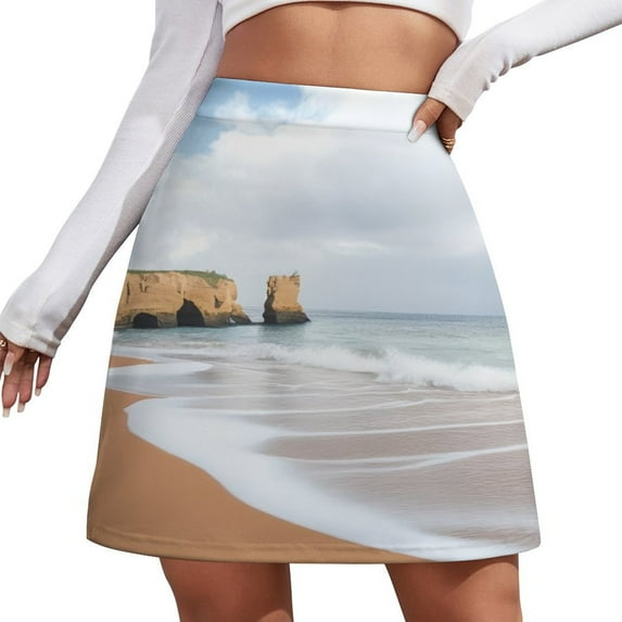 Beach Waves Sand Rocks Women's High Waist Skirt Stretchy Casual Mini Skirt