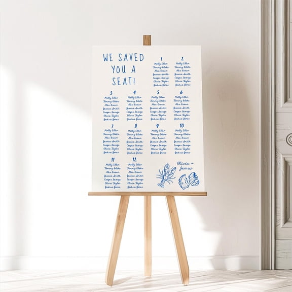 Beach Wedding Seating Chart Sign Hand Drawn Summer Reception Decor Unframed Paper Print