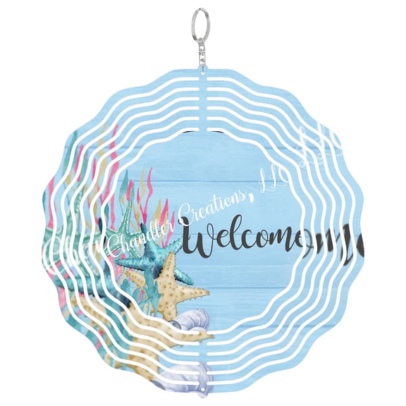 Beach Welcome Coastal 3D Wind Spinner, Ocean Theme Kinetic Sculpture, Summer Vacation Garden Decor