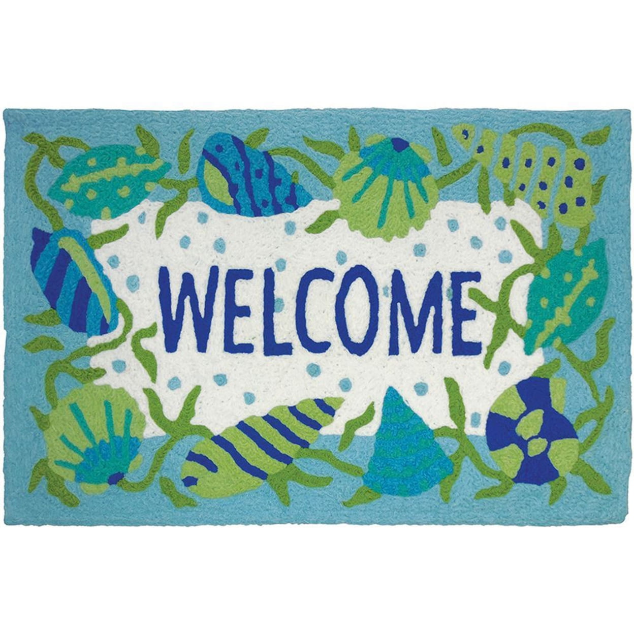 Beach Welcome Blue and Green Polyester Accent Rug 20" x 30"