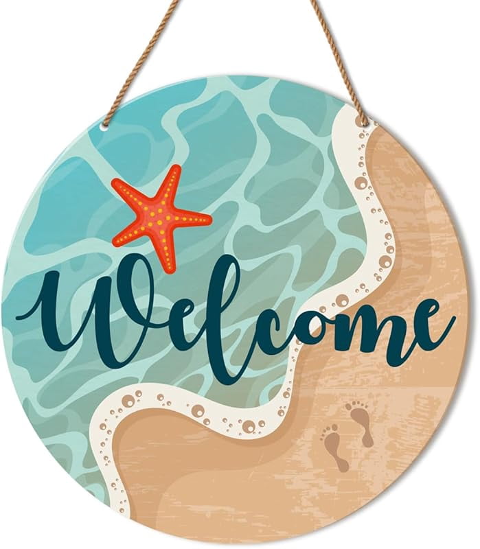 Beach Welcome Sign for Front Door, Summer Beach Welcome Sign Decor for ...