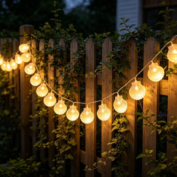 Beach White Shell String Light,10 FT Ocean Theme String Lights,Marine Life Night Lights for Bedroom Home,Battery/USB Powered,Weatherproof Warmth Shine for Holiday Party,Wedding,Garden Decoration
