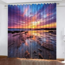Beach Window Curtain, Sunset Natural Landscape Print Blackout Curtains, Grommet Drapes 2 Panel Set For Living Room Bedroom Kitchen Decor 38"W x 45"L (Pack of 2)