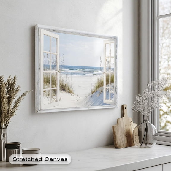 Beach Window View Art Coastal Ocean Scene
