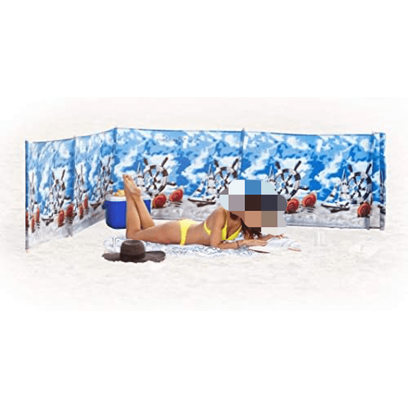 Beach Windscreen, Privacy Screen, Wind Blocker - Ships and Shells, with Mallet and Bag$$Sport & Recreation Other