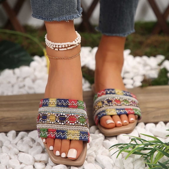 Beach Women's Sandals Clearance, Xunlbb Ladies Foreign Trade Large Size Fish Mouth Flat Flat Color Matching Beach Slippers(Multicolor,Size:41)