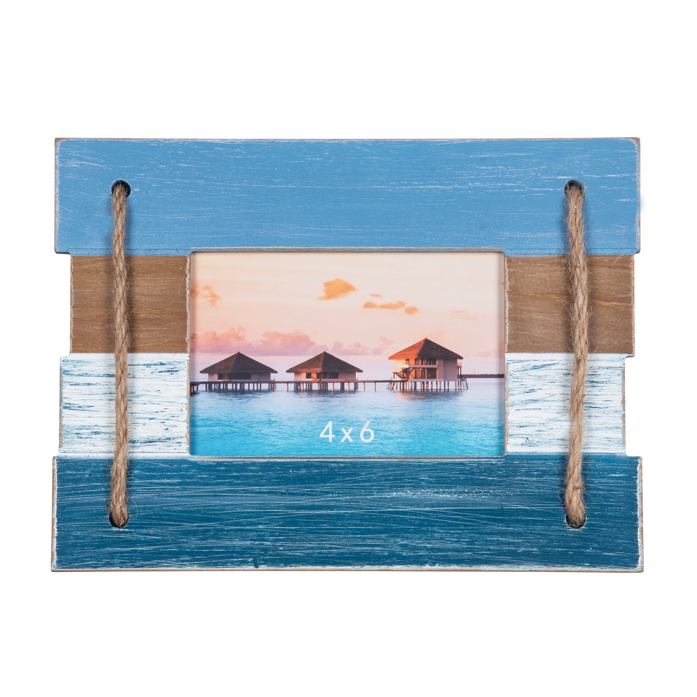 Coastal Blue and Brown Wood Tabletop Photo Frame