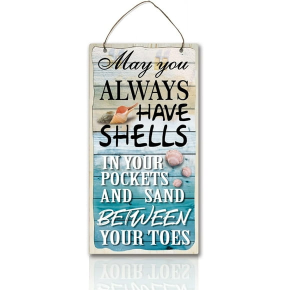 Beach Wood Signs Decorative Hanging Signs Plaques Colorful Wood Wall Art Decor Wooden Hanging Door Decor for Beach House Summer House Home Wall Decorations Housewarming Gifts 29.5cmx18.5cmx1cm