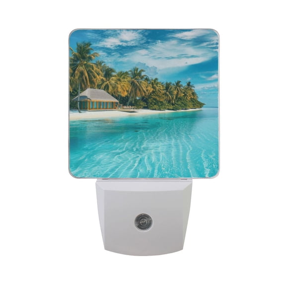 Beach and Blue Sky Night Light 2 Pack LED Nightlight Plug into Wall Dusk to Dawn Sensor Soft White