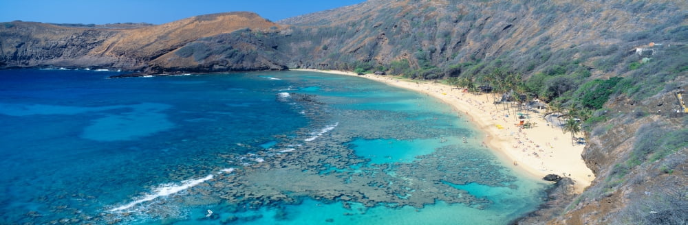 Beach and Haunama Bay Oahu Hawaii Canvas Art - Panoramic Images (36 x 12)
