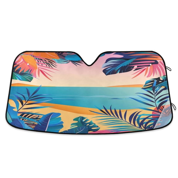 Beach and Leaf Car Windshield Sun Shade Foldable Car Front Window Visor Heat and UV Protection 53x23.5