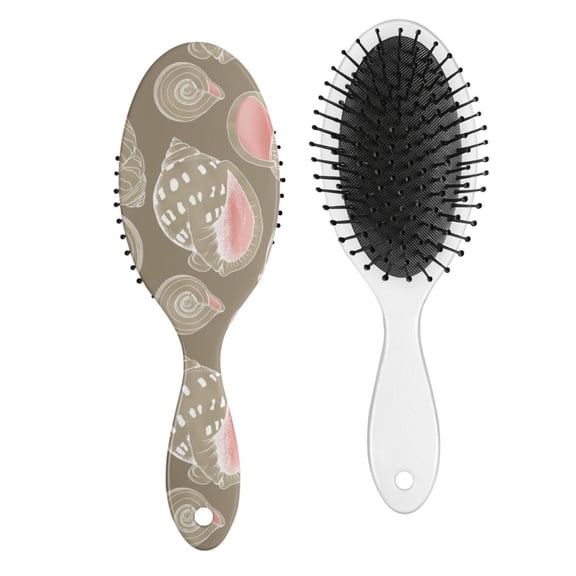 Beach and Marine Life Hair Brush with Spiral Seashell and Fish Patterns, Nautical Tropical Coral and Sea Theme Paddle Brush for Women Men Kids