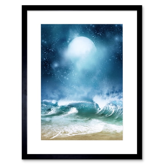 Beach and Moon Digital Collage Art Print Framed Poster Wall Decor 9x7 inch