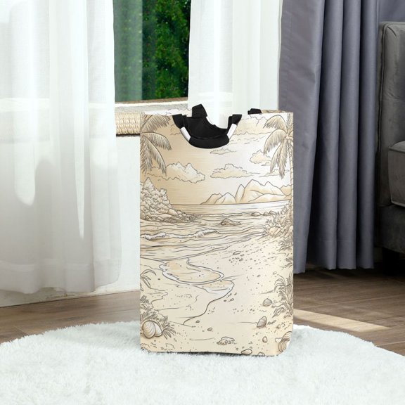 Beach and Palm Trees Foldable Laundry Hamper 12.6x11x22.7in with Handles for Bathroom Bedroom Storage