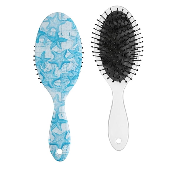 Beach and Sand Themed Hair Brush with Seahorse, Starfish, and Seashell Patterns, Nautical Vintage Style Paddle Brush for All Hair Types and Daily Use
