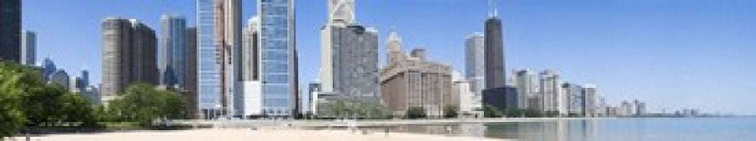 Beach and skyscrapers in a city Ohio Street Beach Lake Shore Drive Lake Michigan Chicago Illinois USA Canvas Art - Panoramic Images (22 x 4)