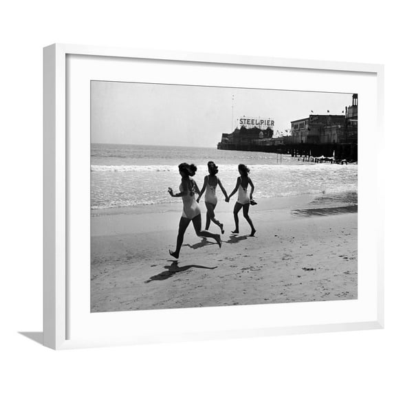 Art.com Beach at Atlantic City, the Site of the Atlantic City Beauty Contest Photographic Print by Peter Stackpole, White Frame Wall Art, 29" x 23"
